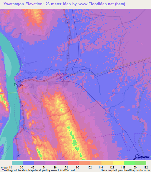 Ywathagon,Myanmar Elevation Map