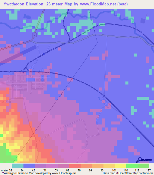 Ywathagon,Myanmar Elevation Map