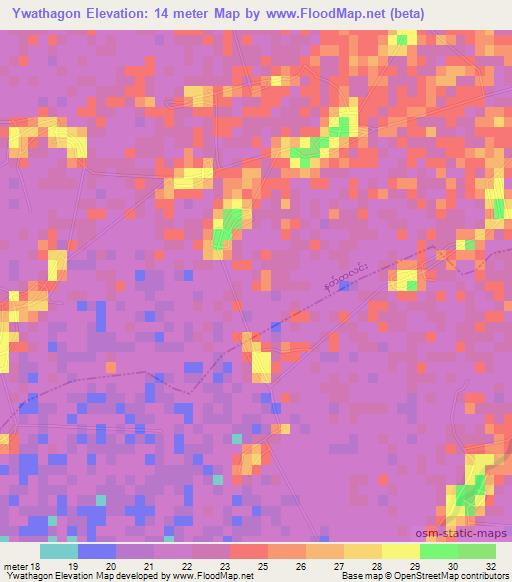 Ywathagon,Myanmar Elevation Map