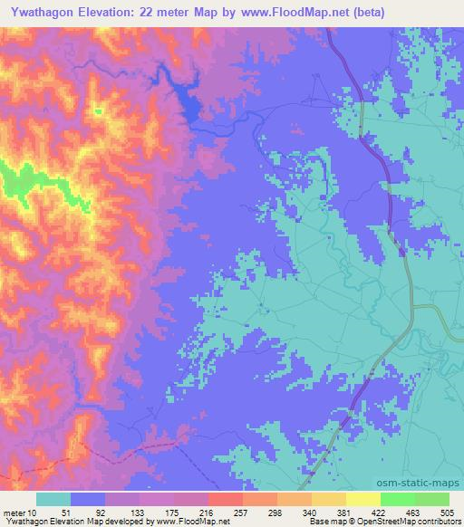 Ywathagon,Myanmar Elevation Map