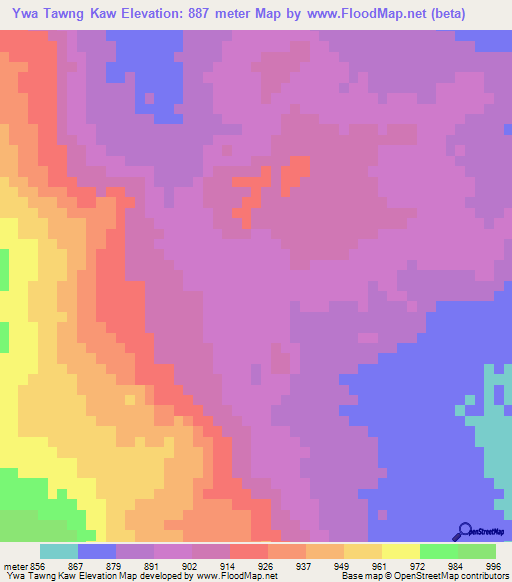 Ywa Tawng Kaw,Myanmar Elevation Map