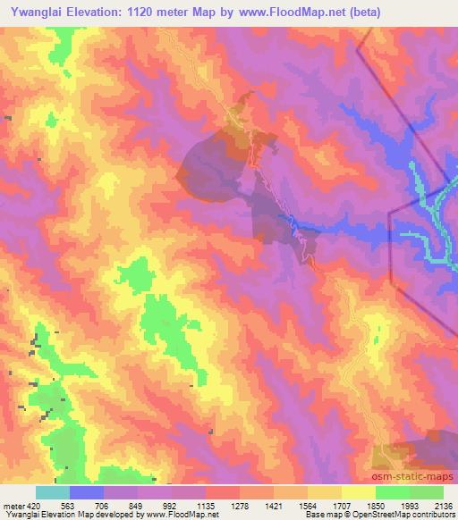 Ywanglai,Myanmar Elevation Map