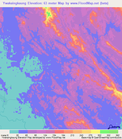 Ywakaingkaung,Myanmar Elevation Map