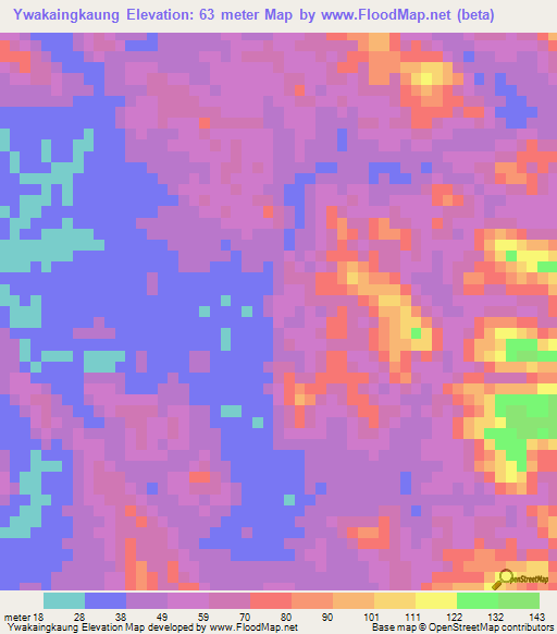 Ywakaingkaung,Myanmar Elevation Map