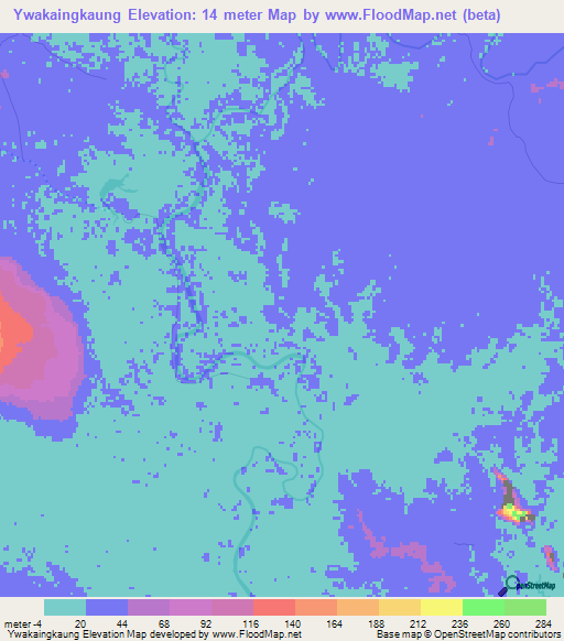 Ywakaingkaung,Myanmar Elevation Map