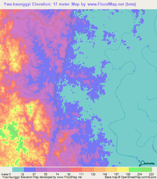 Ywa-haunggyi,Myanmar Elevation Map