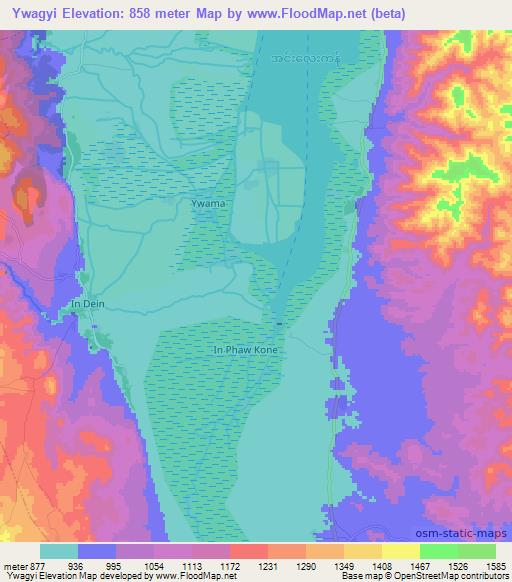 Ywagyi,Myanmar Elevation Map