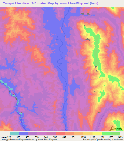 Ywagyi,Myanmar Elevation Map
