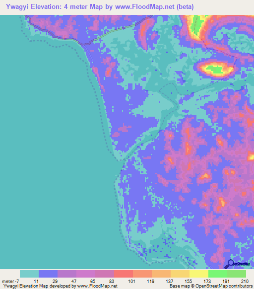Ywagyi,Myanmar Elevation Map