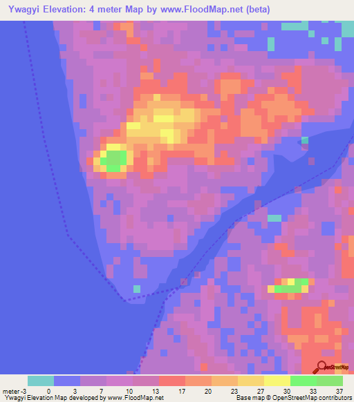 Ywagyi,Myanmar Elevation Map