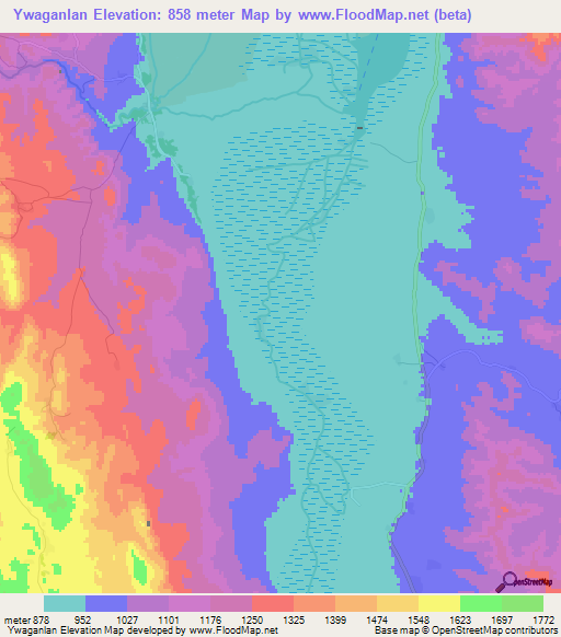 Ywaganlan,Myanmar Elevation Map