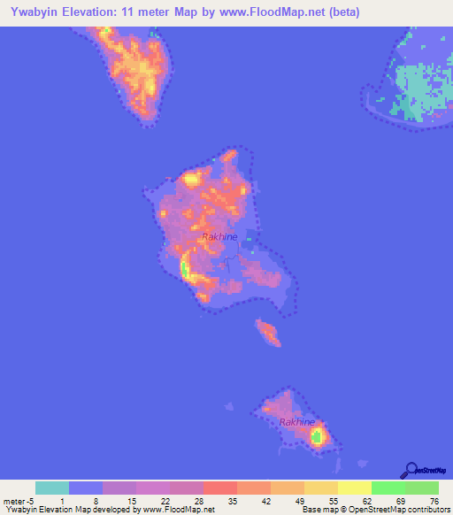 Ywabyin,Myanmar Elevation Map