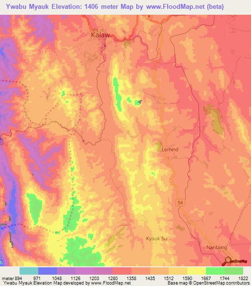 Ywabu Myauk,Myanmar Elevation Map