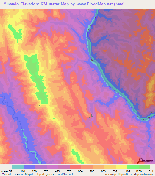 Yuwado,Myanmar Elevation Map