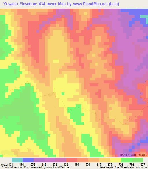 Yuwado,Myanmar Elevation Map