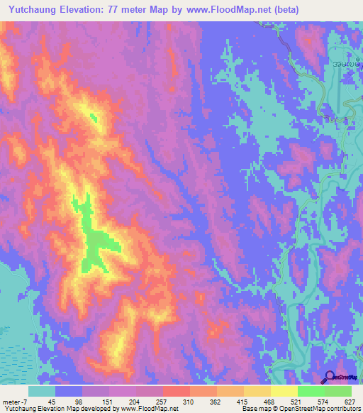 Yutchaung,Myanmar Elevation Map