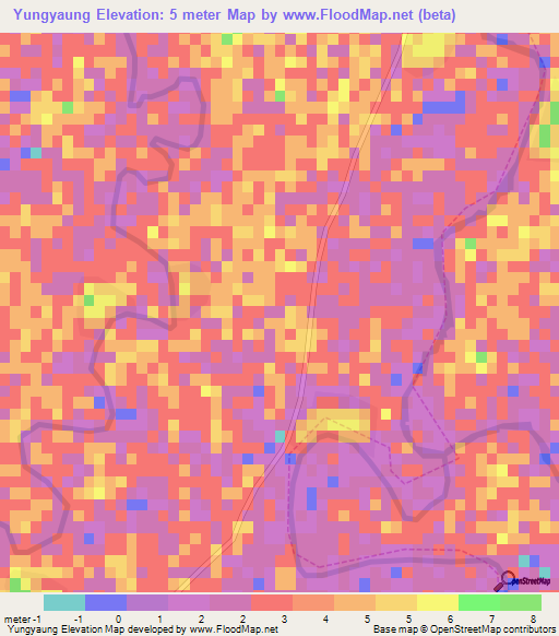 Yungyaung,Myanmar Elevation Map
