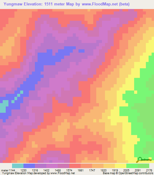 Yungmaw,Myanmar Elevation Map