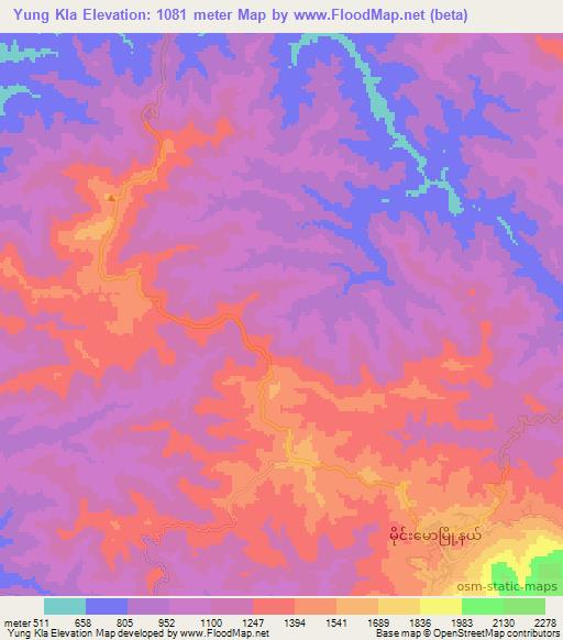 Yung Kla,Myanmar Elevation Map