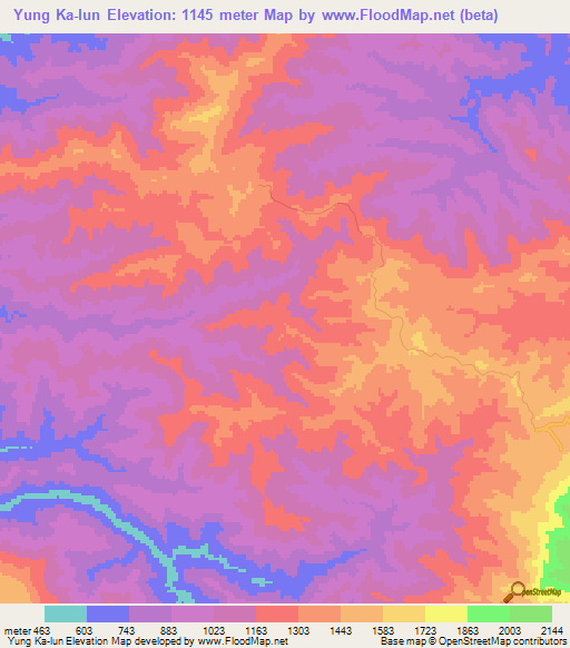 Yung Ka-lun,Myanmar Elevation Map