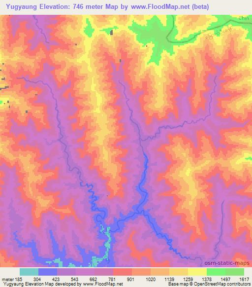 Yugyaung,Myanmar Elevation Map