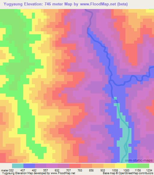 Yugyaung,Myanmar Elevation Map