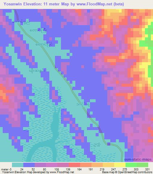Yosanwin,Myanmar Elevation Map