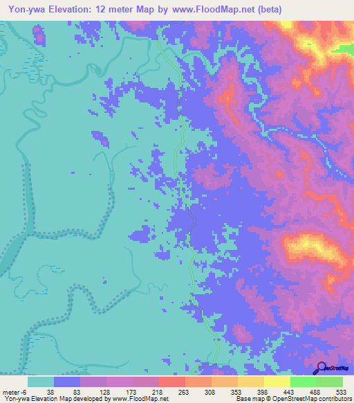 Yon-ywa,Myanmar Elevation Map