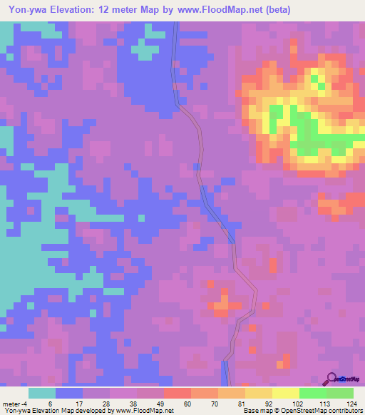 Yon-ywa,Myanmar Elevation Map