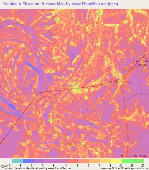 Yonthalin,Myanmar Elevation Map