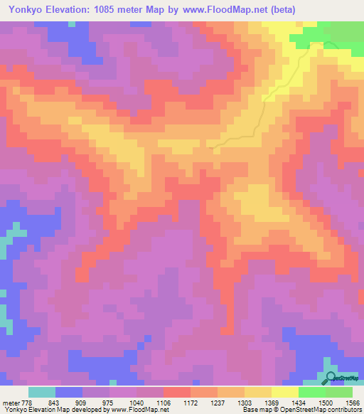 Yonkyo,Myanmar Elevation Map