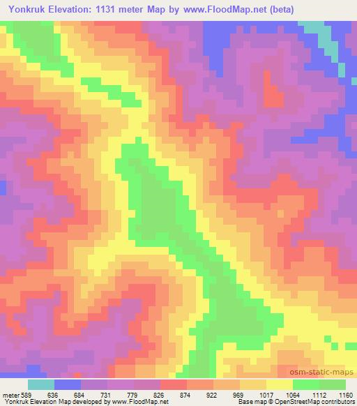 Yonkruk,Myanmar Elevation Map