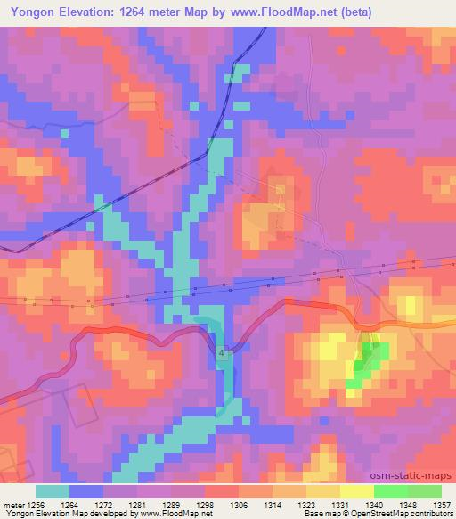 Yongon,Myanmar Elevation Map