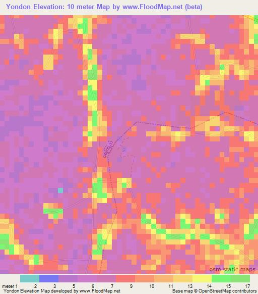 Yondon,Myanmar Elevation Map