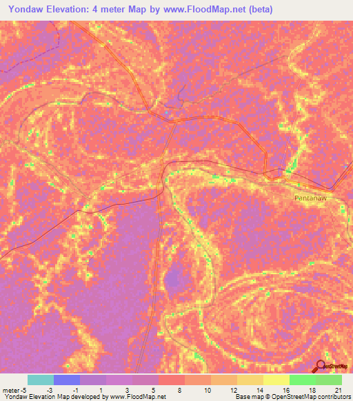 Yondaw,Myanmar Elevation Map