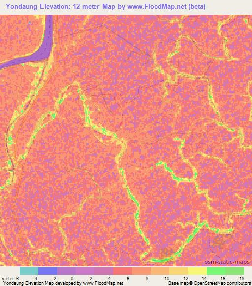 Yondaung,Myanmar Elevation Map