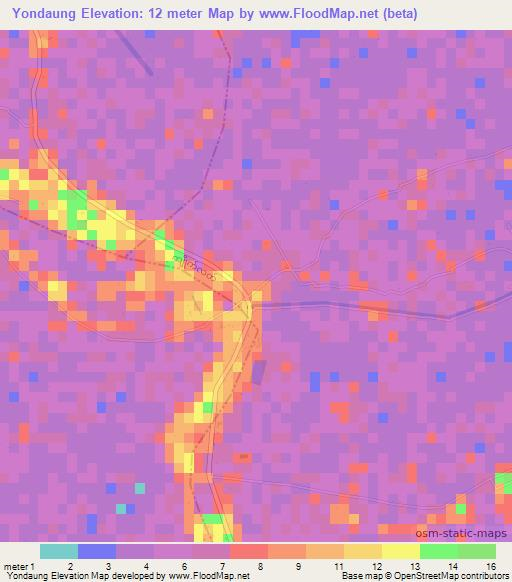 Yondaung,Myanmar Elevation Map