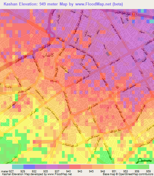 Kashan,Iran Elevation Map