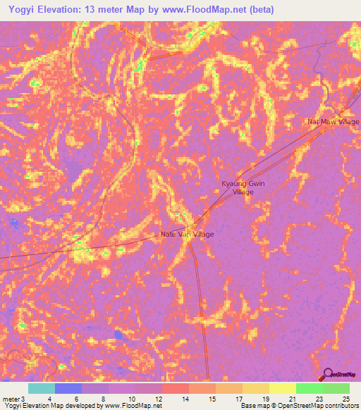 Yogyi,Myanmar Elevation Map