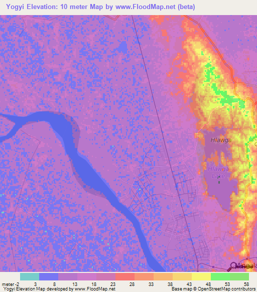 Yogyi,Myanmar Elevation Map