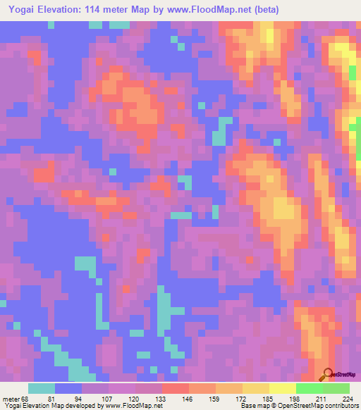 Yogai,Myanmar Elevation Map