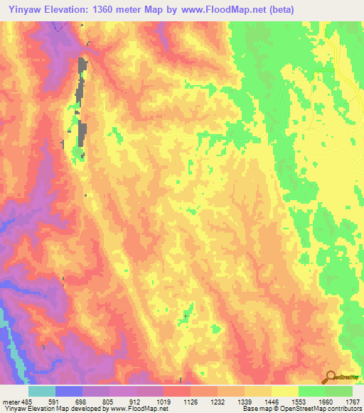 Yinyaw,Myanmar Elevation Map