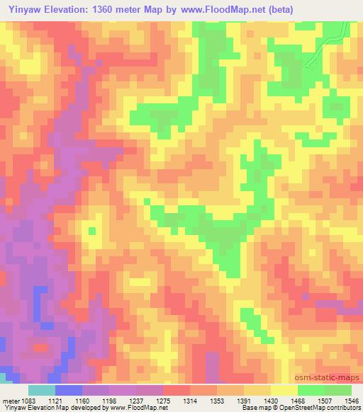 Yinyaw,Myanmar Elevation Map