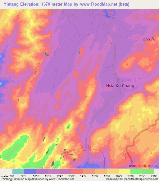Yintang,Myanmar Elevation Map