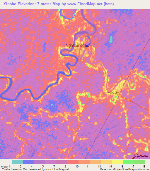 Yinshe,Myanmar Elevation Map