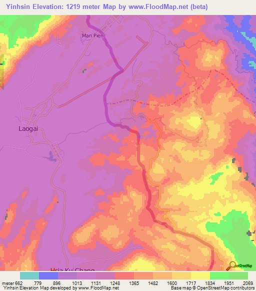 Yinhsin,Myanmar Elevation Map
