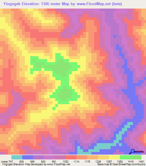 Yingngek,Myanmar Elevation Map