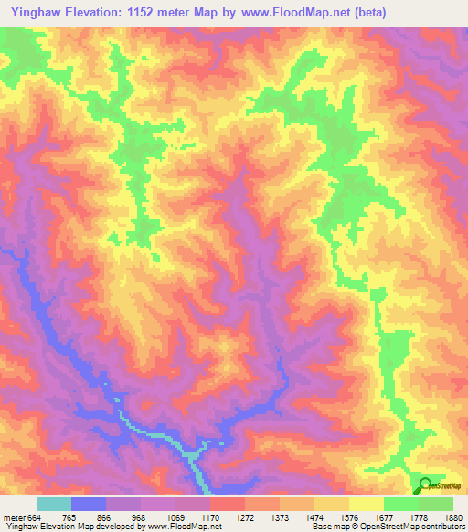 Yinghaw,Myanmar Elevation Map