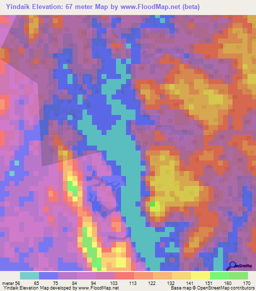 Yindaik,Myanmar Elevation Map