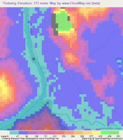 Yinbaing,Myanmar Elevation Map
